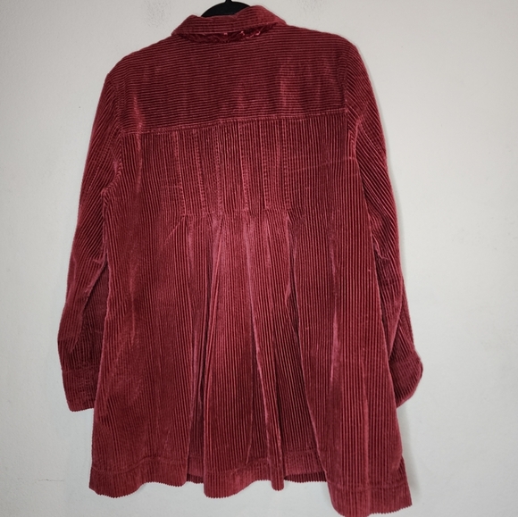 J. Jill Corduroy Red Wine Maroon Pleat Back Button Front Jacket Size Large - Picture 4 of 16
